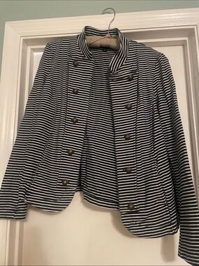 Tommy Hilfiger Black & White Striped Military-Style Blazer